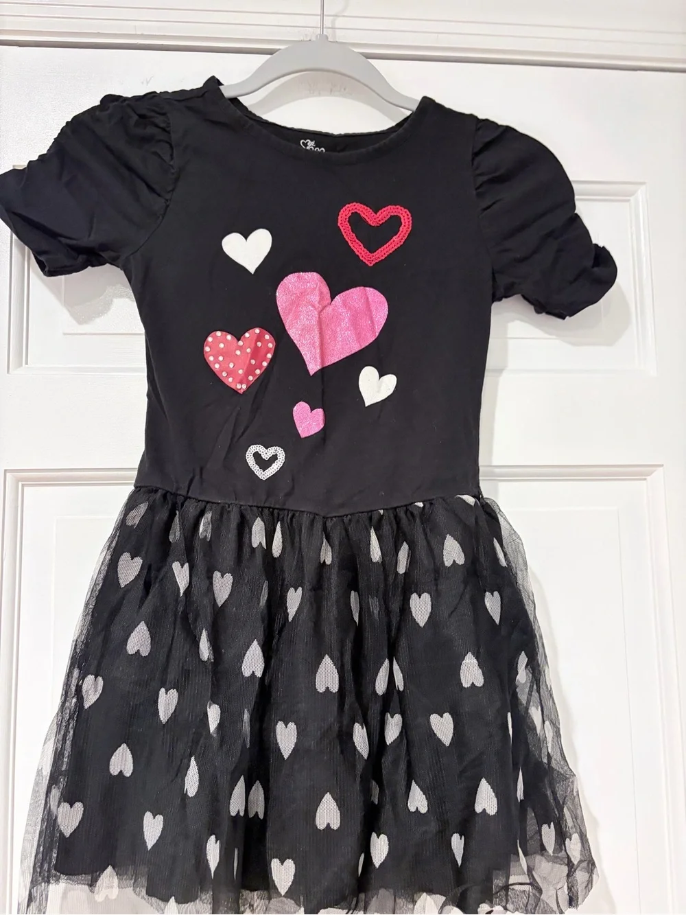 The Children's Place Black Dress with Pink & White Heart Accents